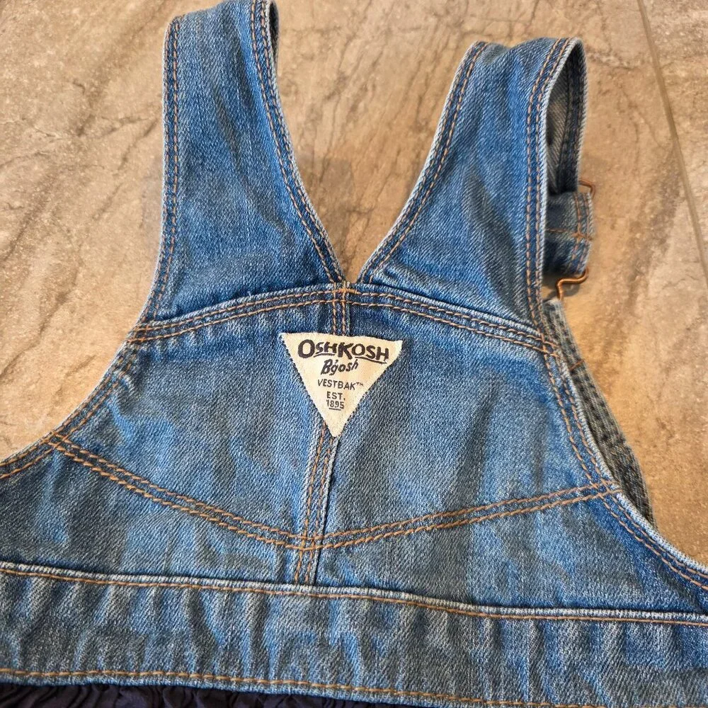 OshKosh Bgosh Girl 2T Eyelet Overall Jumper Dress Skirtall Denim Blue Jean